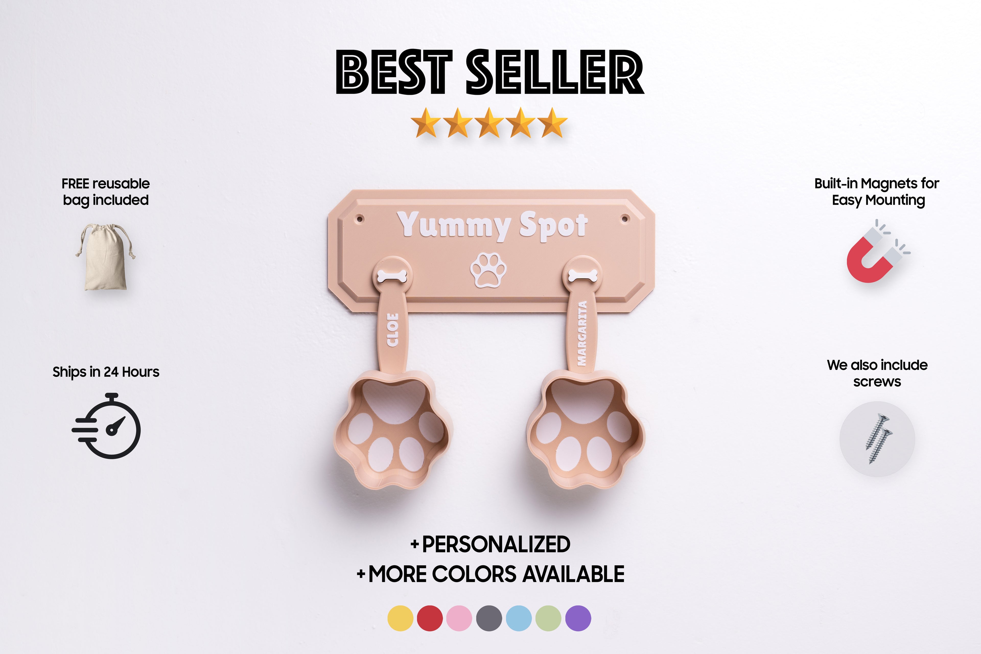 Dispensador de Comida para Perros Personalizado + Soporte de Pared GRATIS